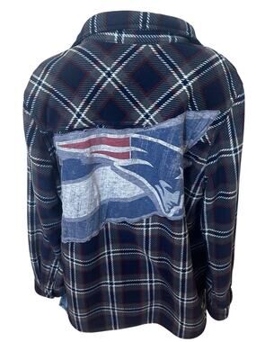 Patriots Plaid Flannel Shirt MEDIUM New England Fleece Shacket Football Tailgate